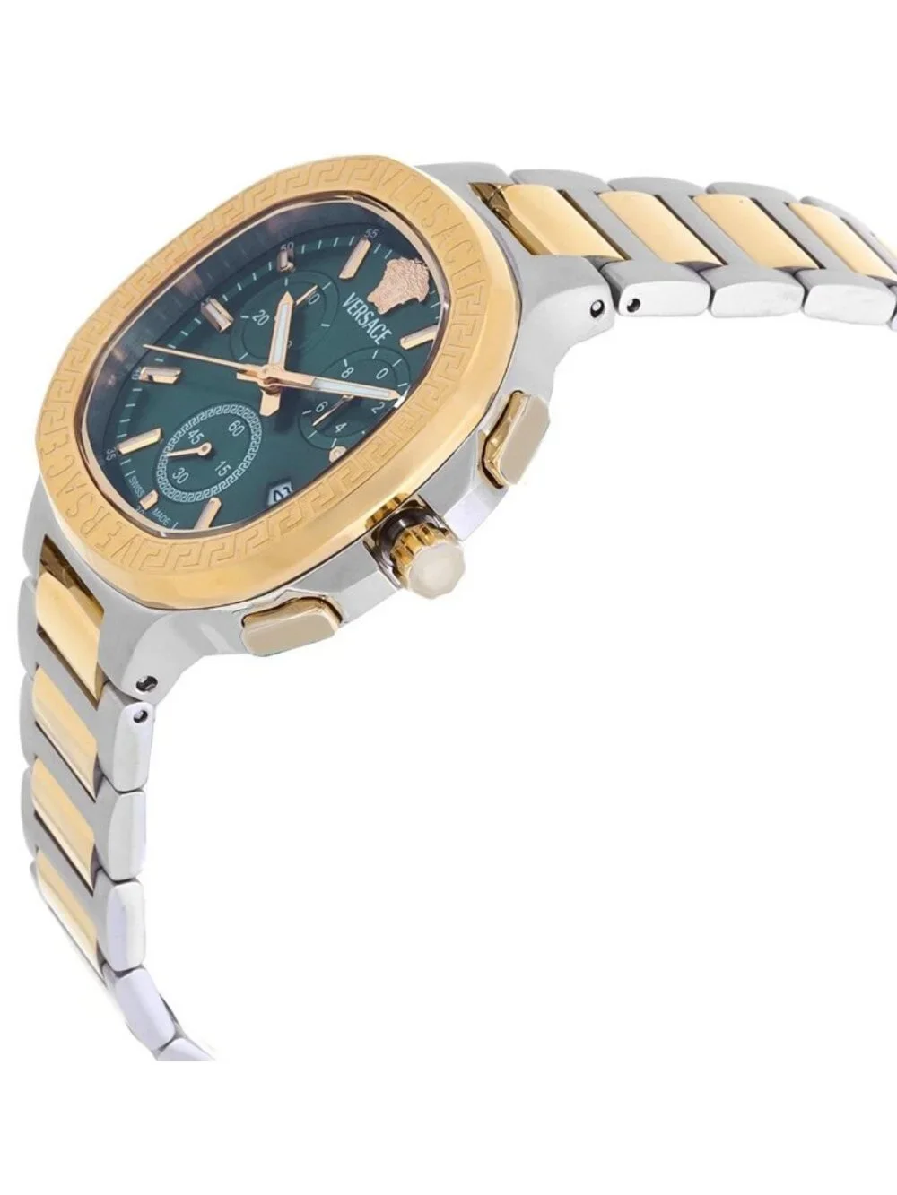 NWT Versace V-Chrono Square Chronograph Quartz Green Dial Watch